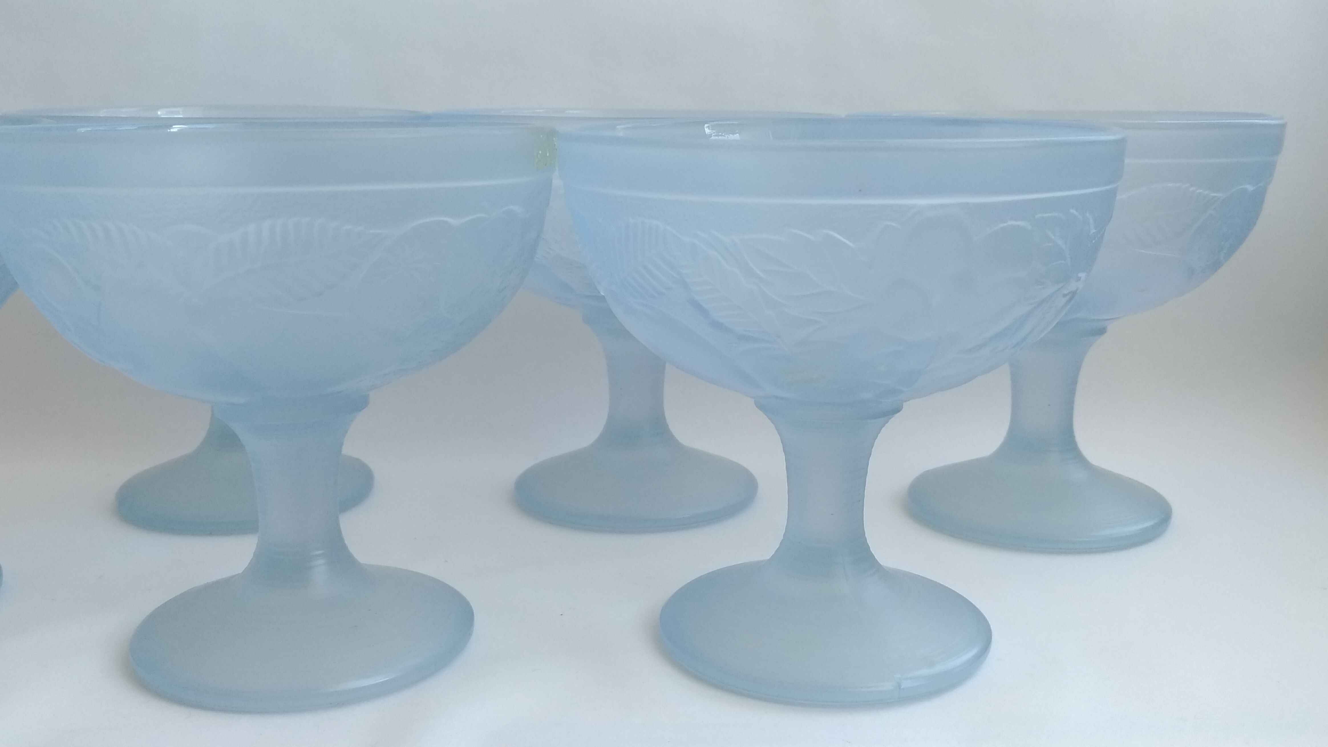 6 Blue opaline cups 1980