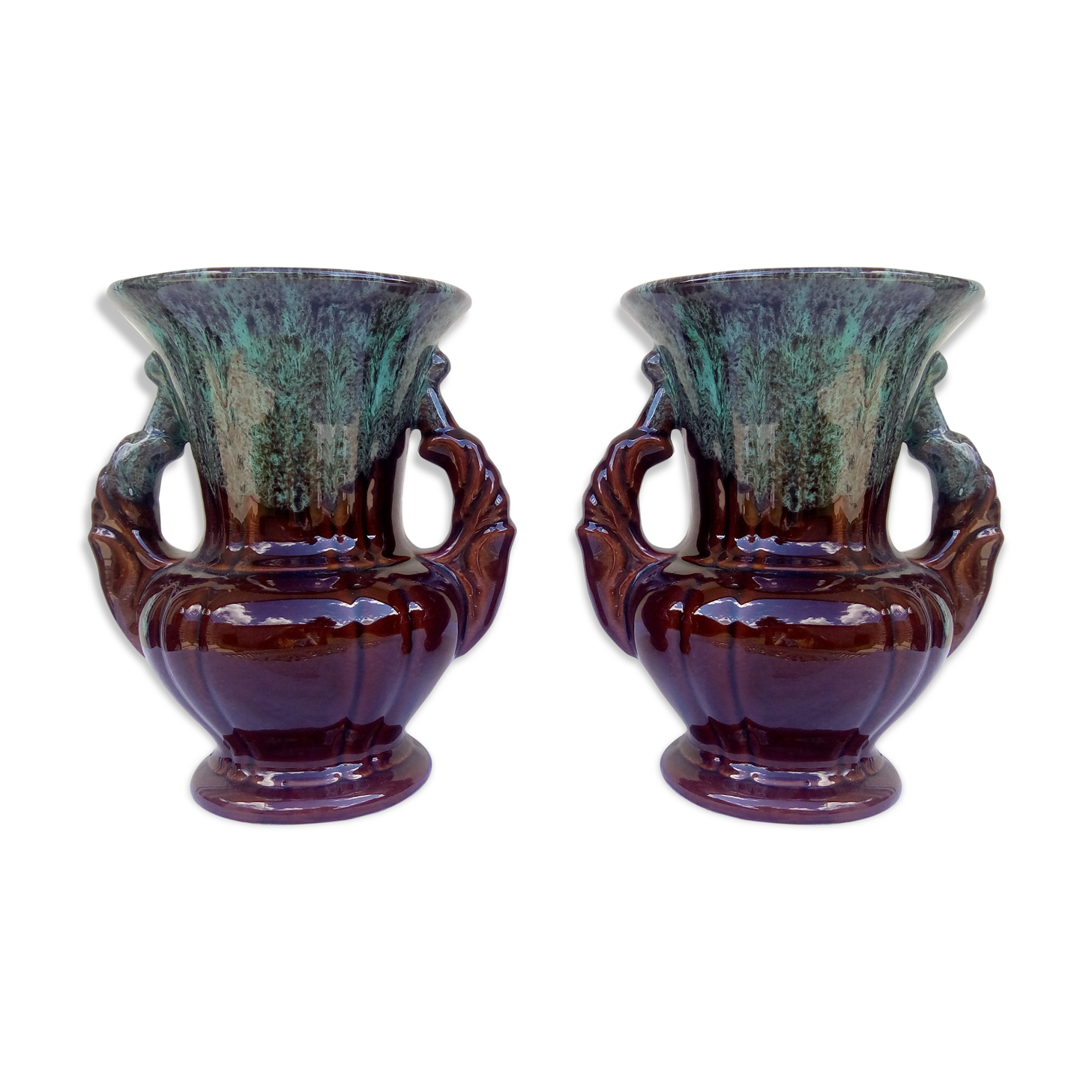 Pair of blue and brown 60s vases