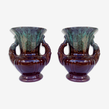 Paire de vases années 60 bleus et bruns