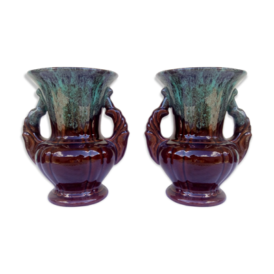 Paire de vases années 60 bleus et bruns
