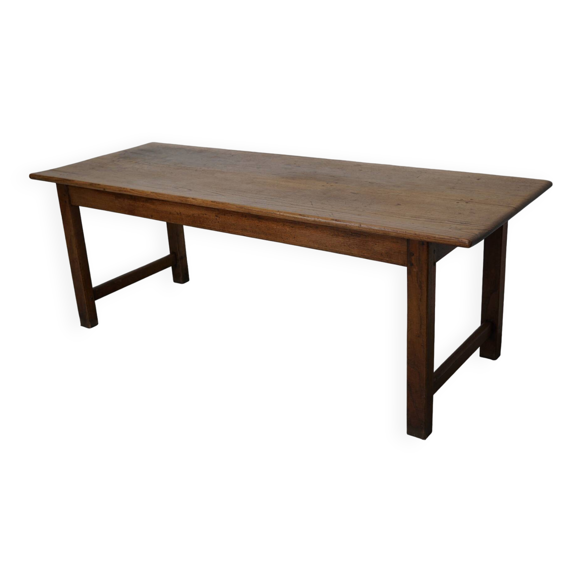 Grande table à manger rustique française du XIXe siècle en orme et chêne