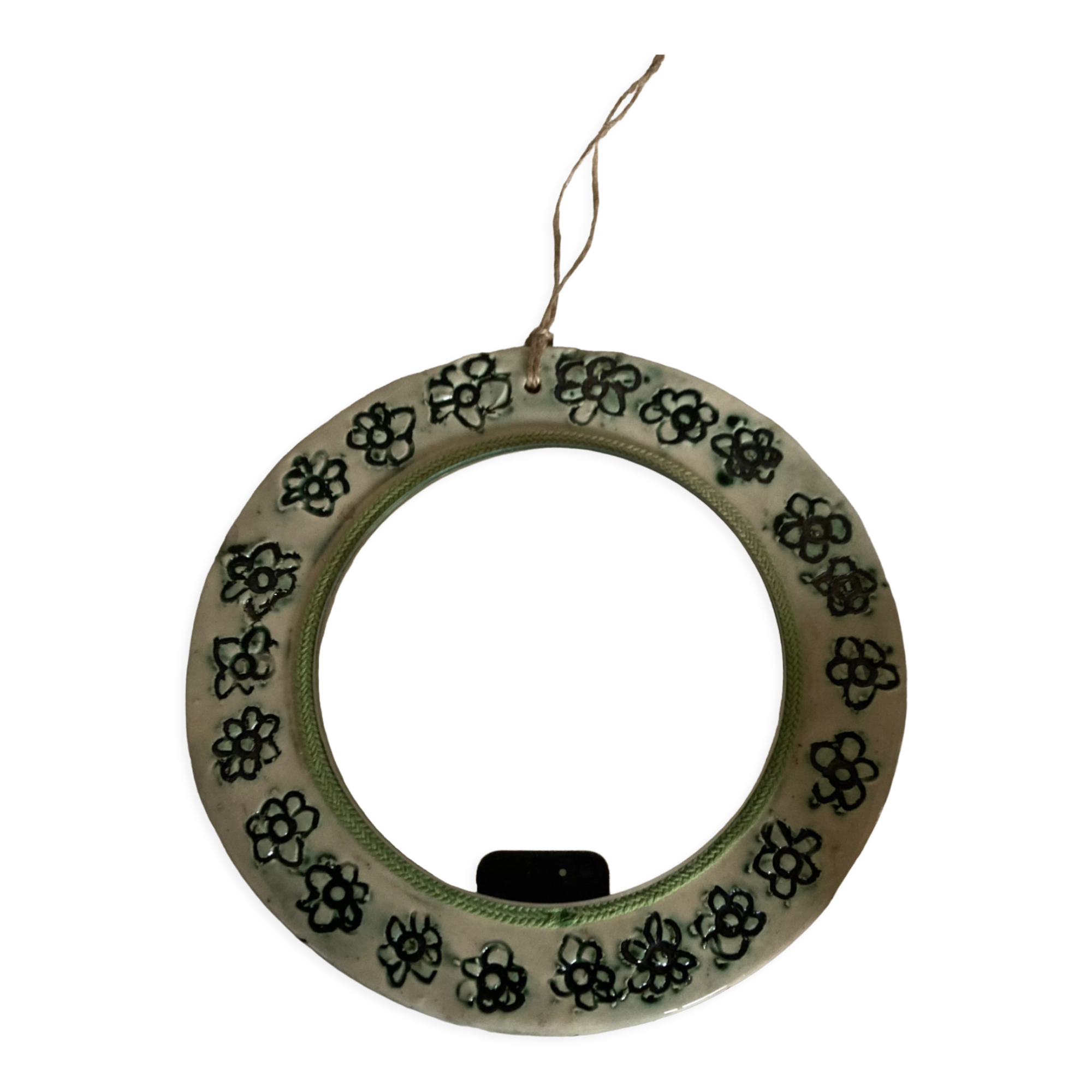 Produit Pop up Noel 22  Miroir céramique scarifiée fleurs vertes 1970