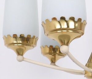 Vintage 6-arm chandelier in brass and milk glass, 1960s