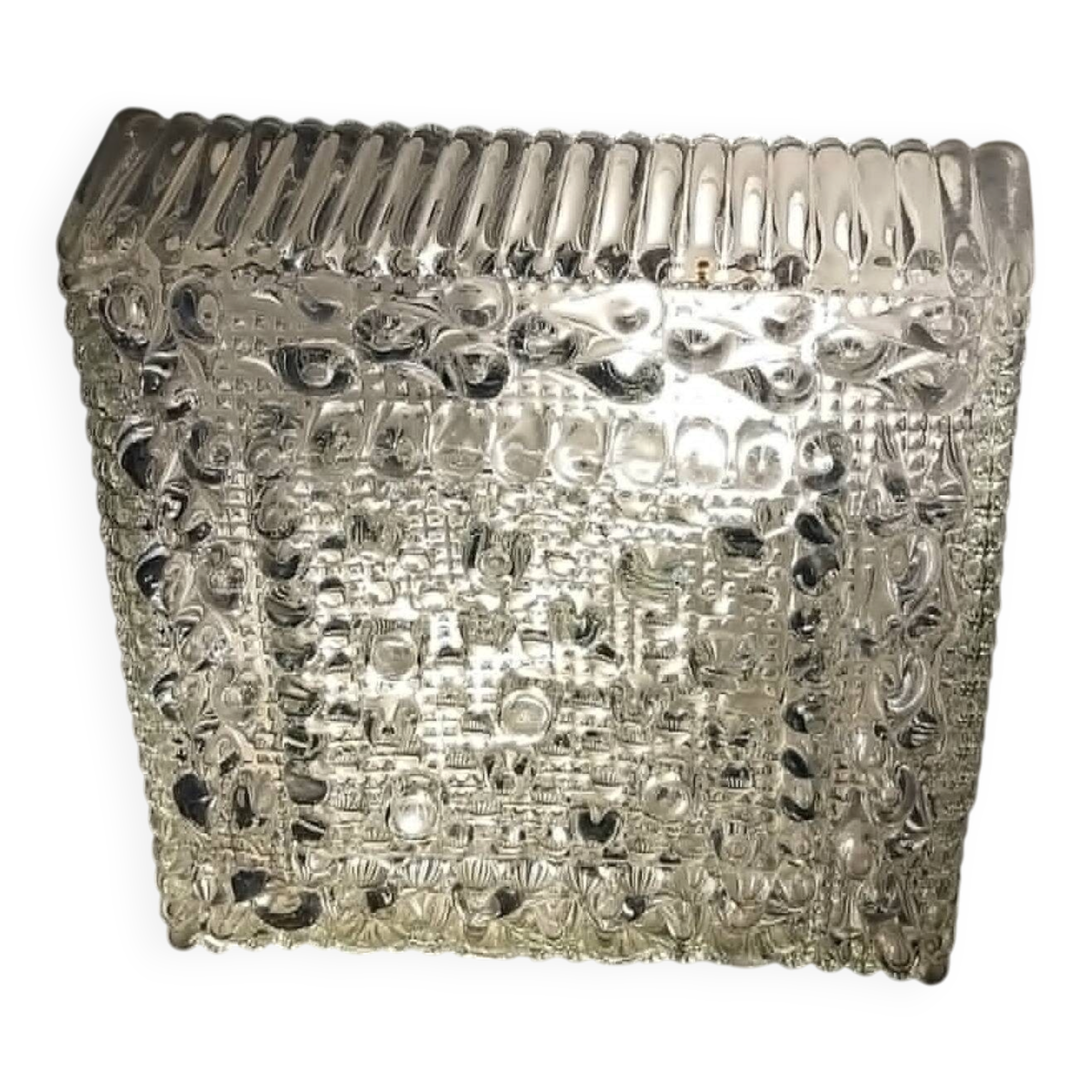 Square ceiling light made of moulded glass from the 1970s.