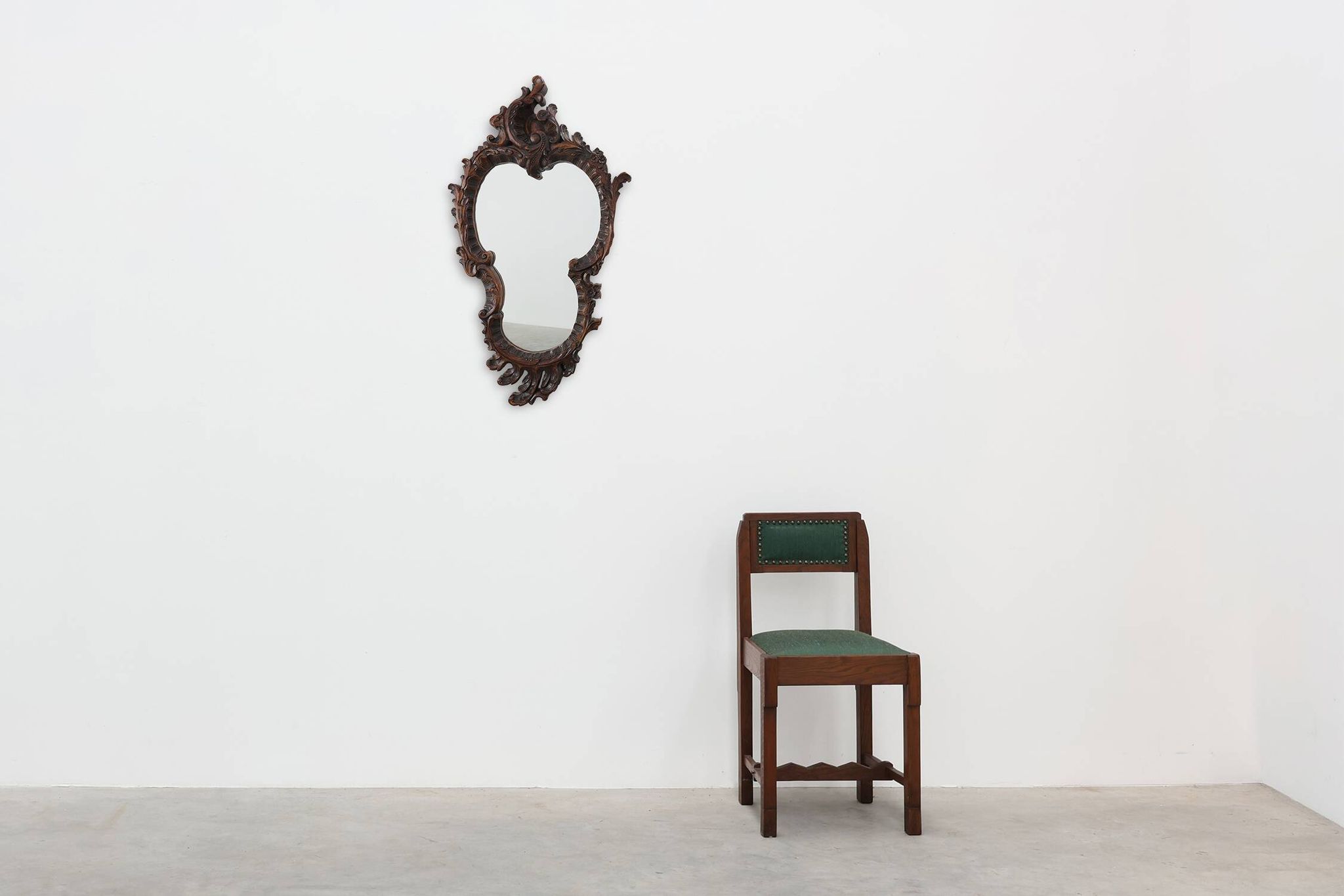 Rococo Style Carved Wooden Mirror with Cartouche-Shaped Glass, Italy