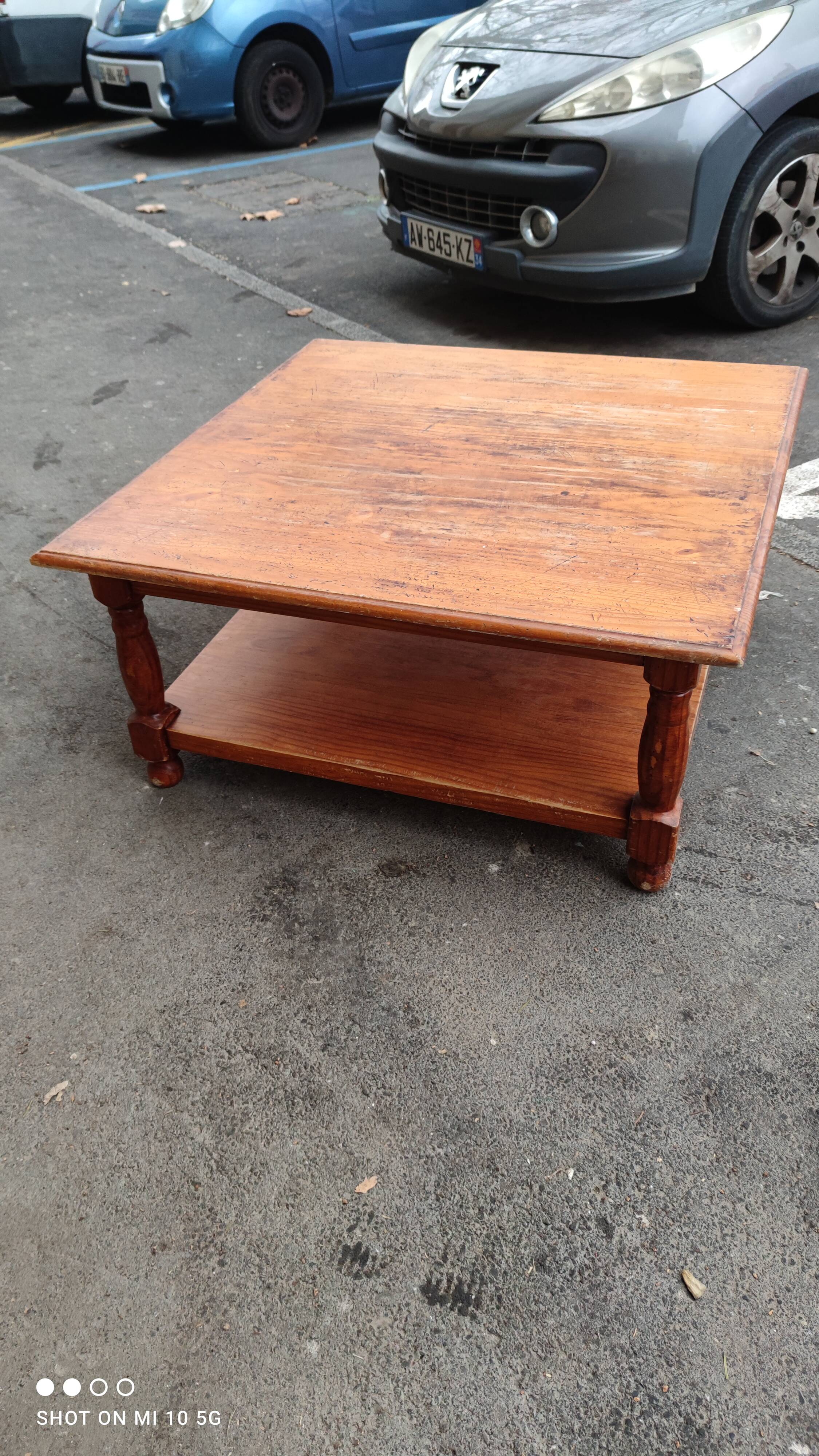 Table basse carré en sapin double plateau