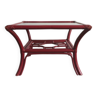 Table basse bois verre fumé vintage