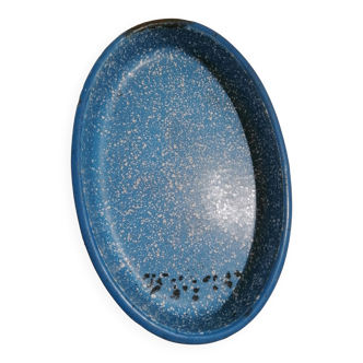 Blue enamelled oval dish