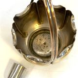 silver metal sugar bowl with gold patina