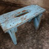 Brocante wooden bench stool etagere light blue