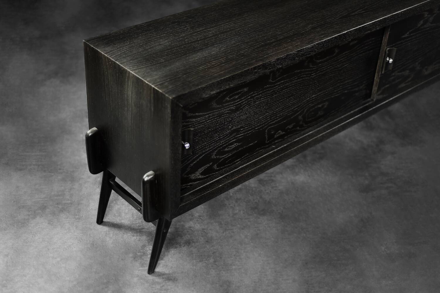 Mid-Century Modern Scandinavian Buffet in Dark Oak with Wooden and Metal Handles, 1960s