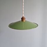 Industrial pendant light in green enamelled sheet metal, 1930s-40s