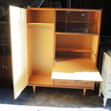 Old wardrobe-secretary in light solid wood