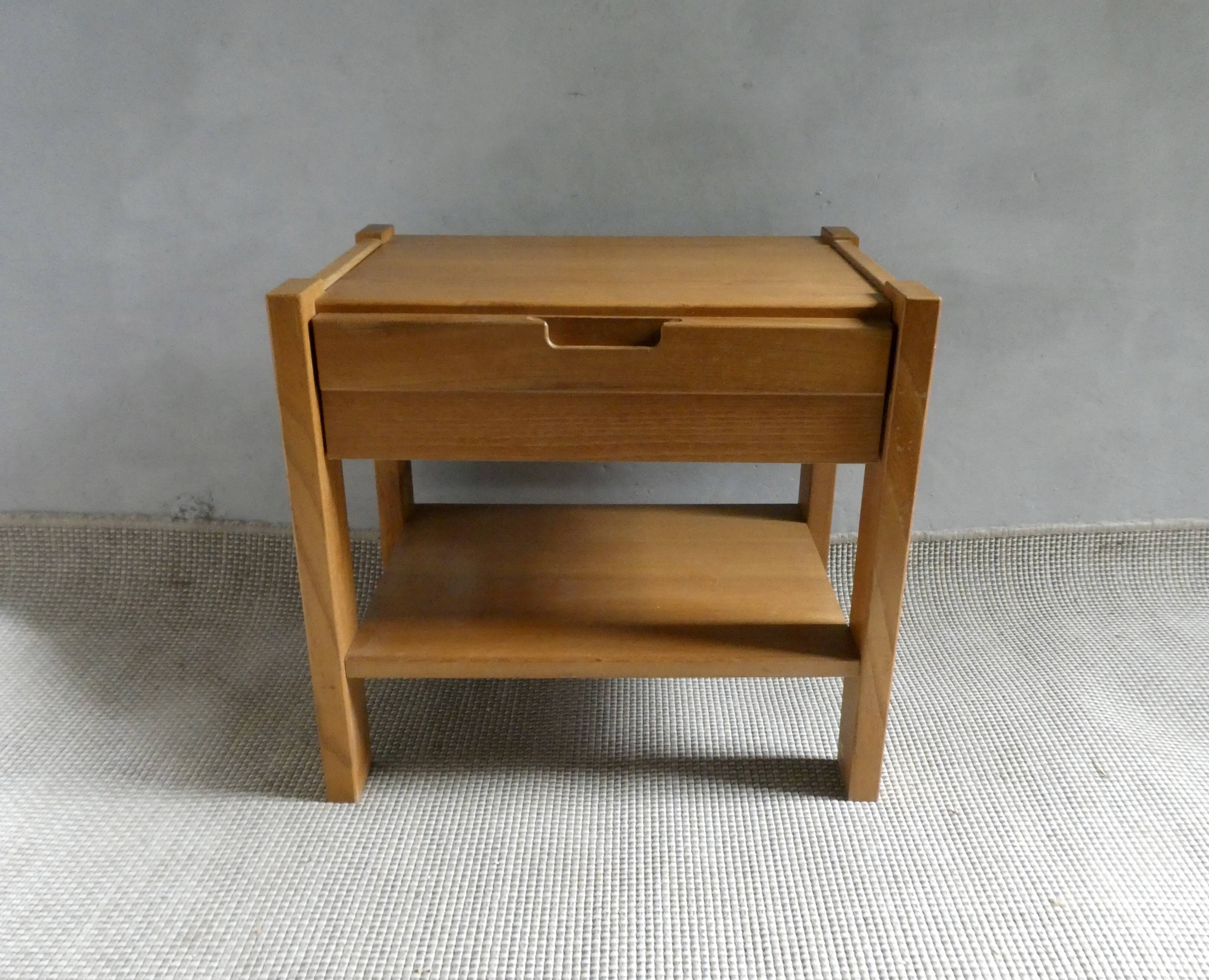 Simat France solid elm bedside table, 1980s