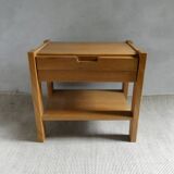 Simat France solid elm bedside table, 1980s