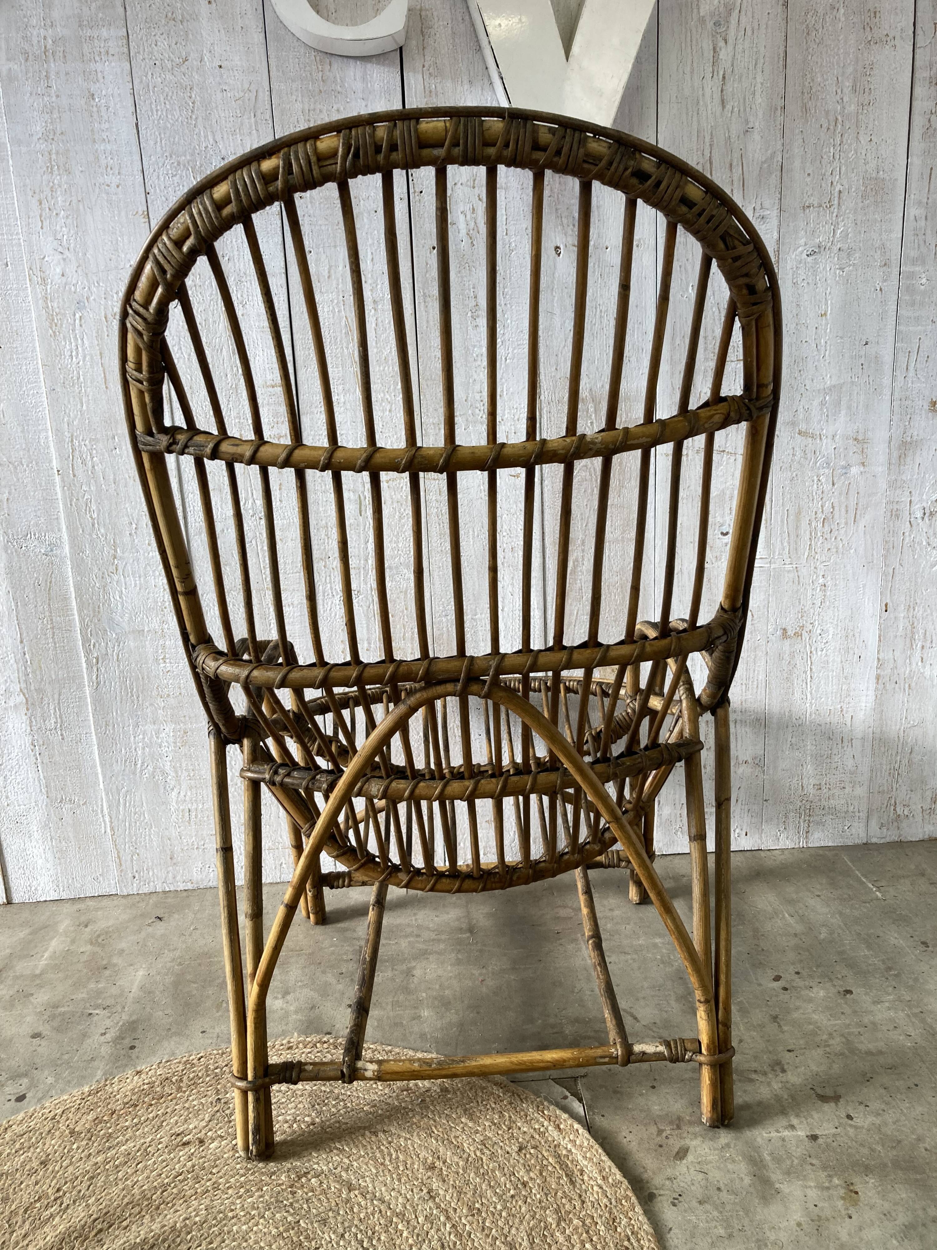 Large vintage rattan armchair