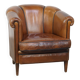 Unique vintage cognac-coloured leather club armchair with black piping