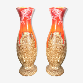 Pair of Fat Lava Vallauris vases