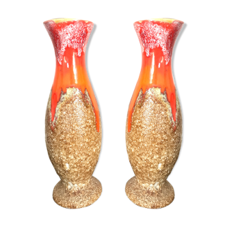 Pair of Fat Lava Vallauris vases