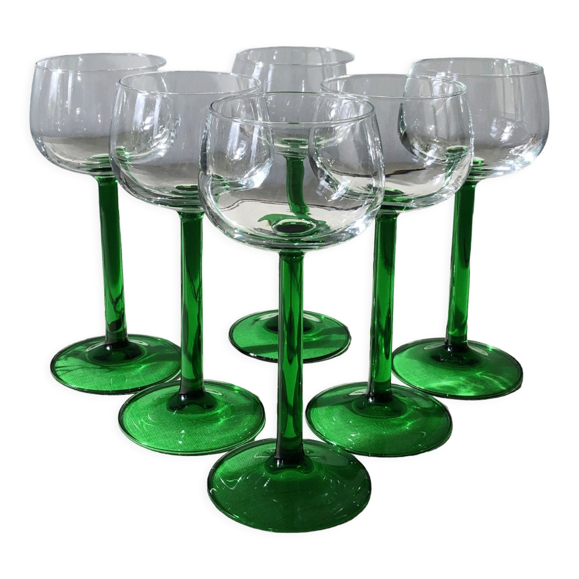 6 elegant green green white wine glasses from Alsace, brand Luminarc Verrerie D'Arques design