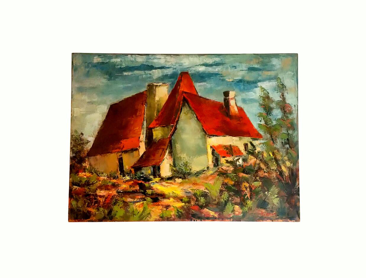 Signed painting by Bertolutti (Lucien, 1941 - referenced at Lotz) – oil on canvas - country house.