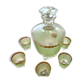 Granite decanter with 7 small glasses no art deco crack