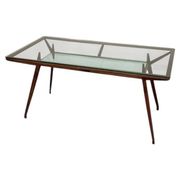 1950s Italian Wooden Table with Double Glass Top