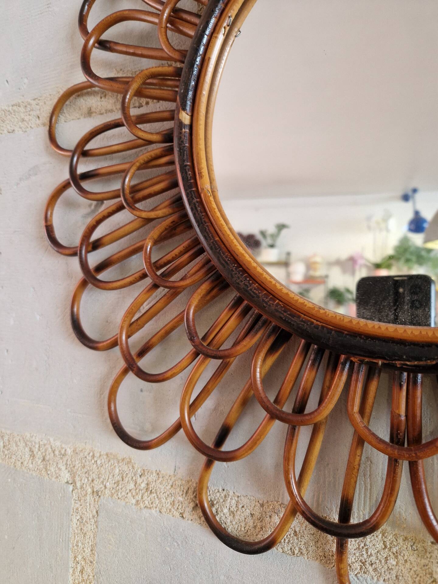 Ancien Miroir En Rotin