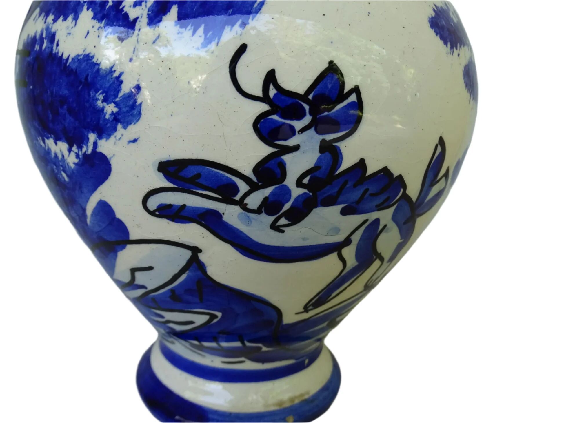 Gargoulette vintage espagnole en céramique bleue et blanche