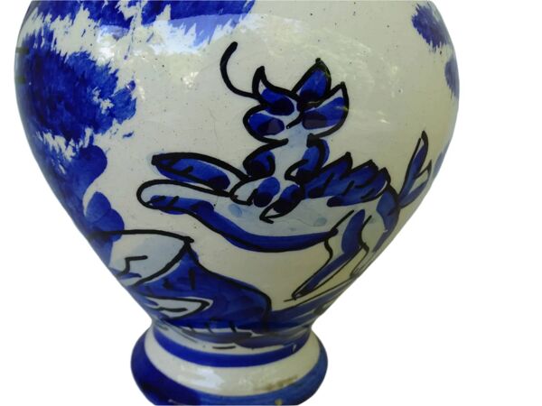 Gargoulette vintage espagnole en céramique bleue et blanche