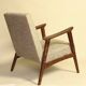 Fauteuil scandinave en bois rénové tissus granola beige 1970