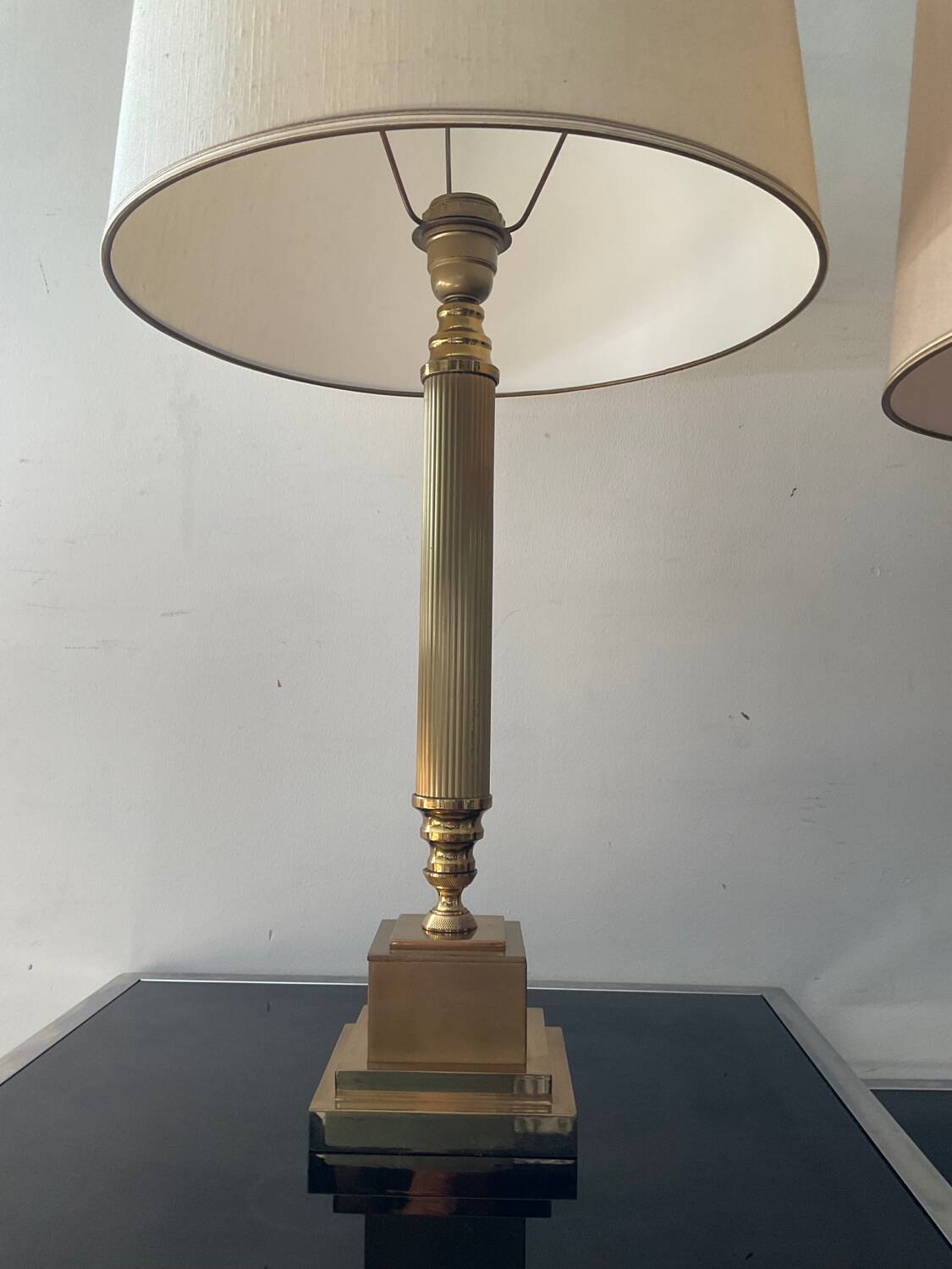 Pair of Empire style brass lamps