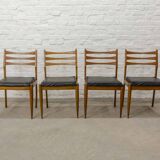 Solid Wood Ladder Dining Chairs with Square Black Leatherette Seating 1960s