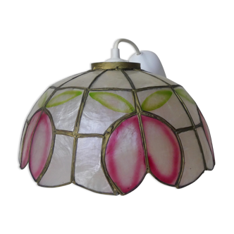 suspension luminaire in mother-of-pearl decoration flower