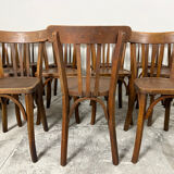 Set of 17 vintage bistro chairs in curved wood — striped seat, be