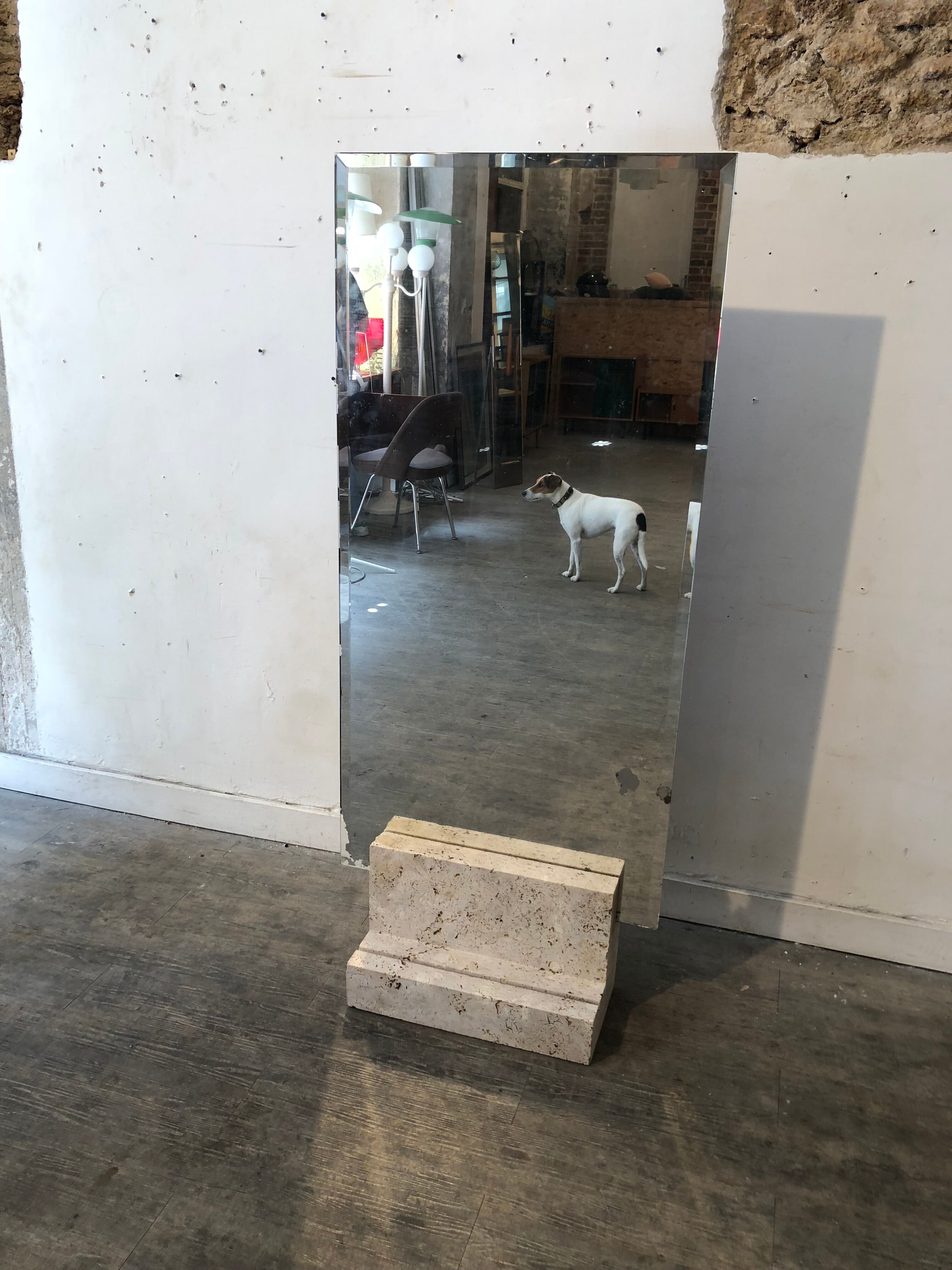 Mirror on foot 1970 travertine