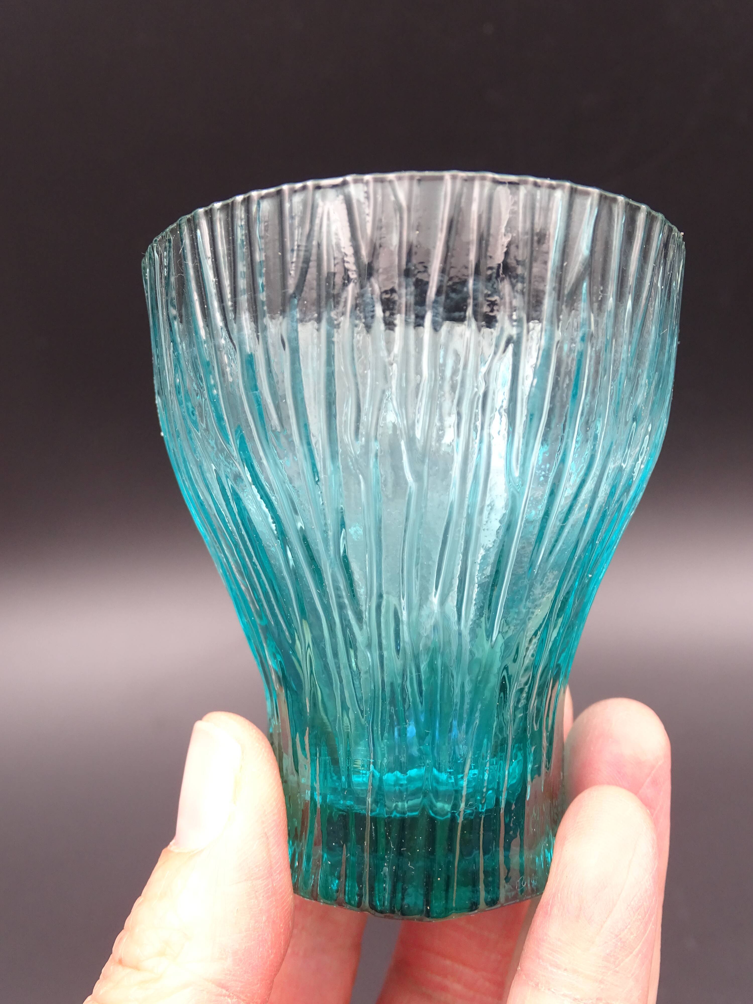 Set of 6 turquoise glass water glasses around 1975
