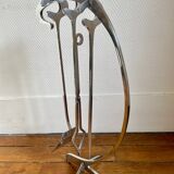 Jaques Charles polished stainless steel fireplace set for Jean-Paul Créations France 1970