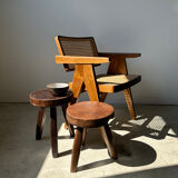 Brown solid wood stool flat circular seat