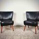 Pair of vintage club armchairs in black leatherette – 1950s