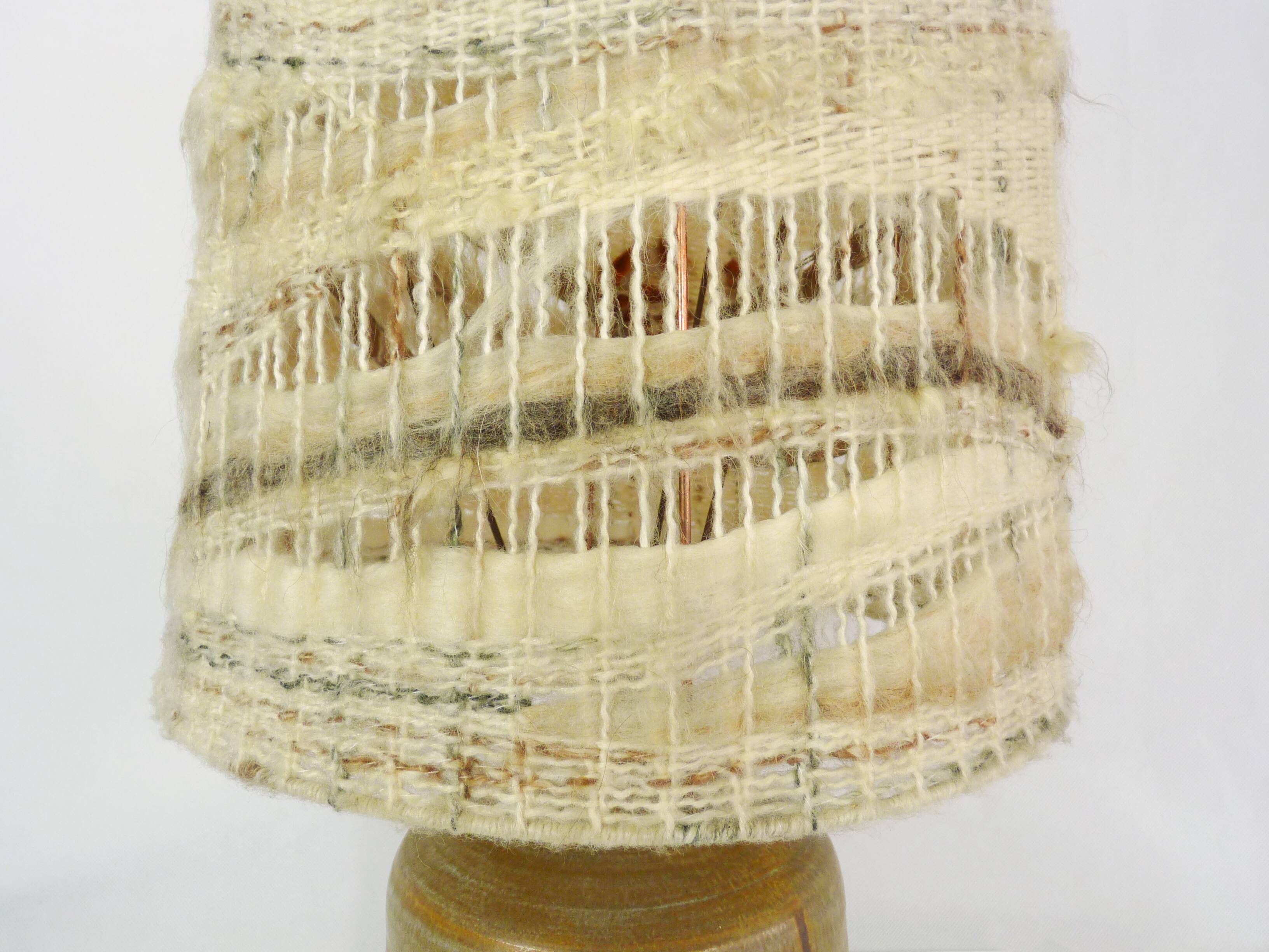 Vintage stoneware lamp and wool lampshade, year 60