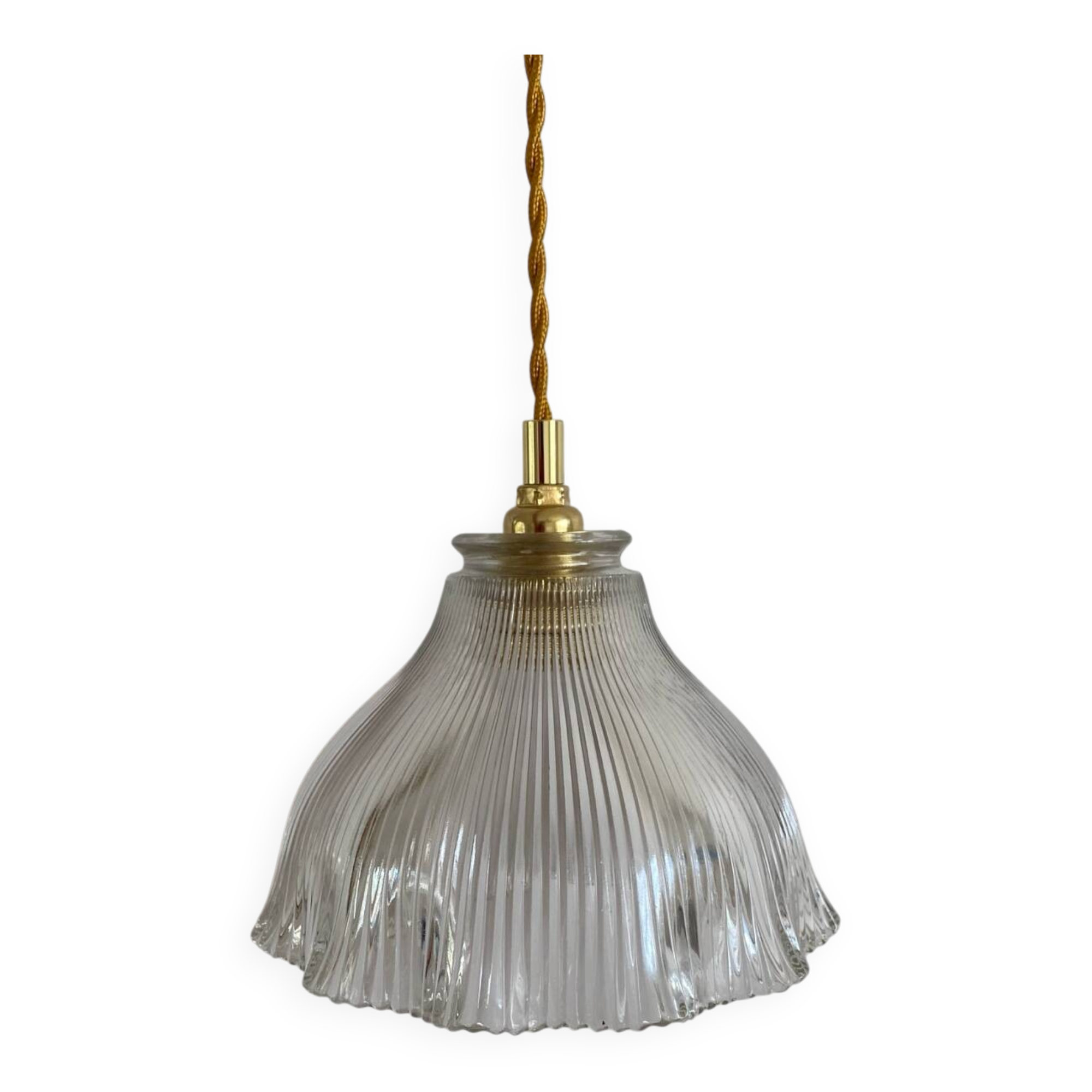 Vintage glass holophane pendant light