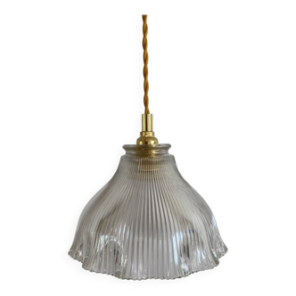 Vintage glass holophane pendant light