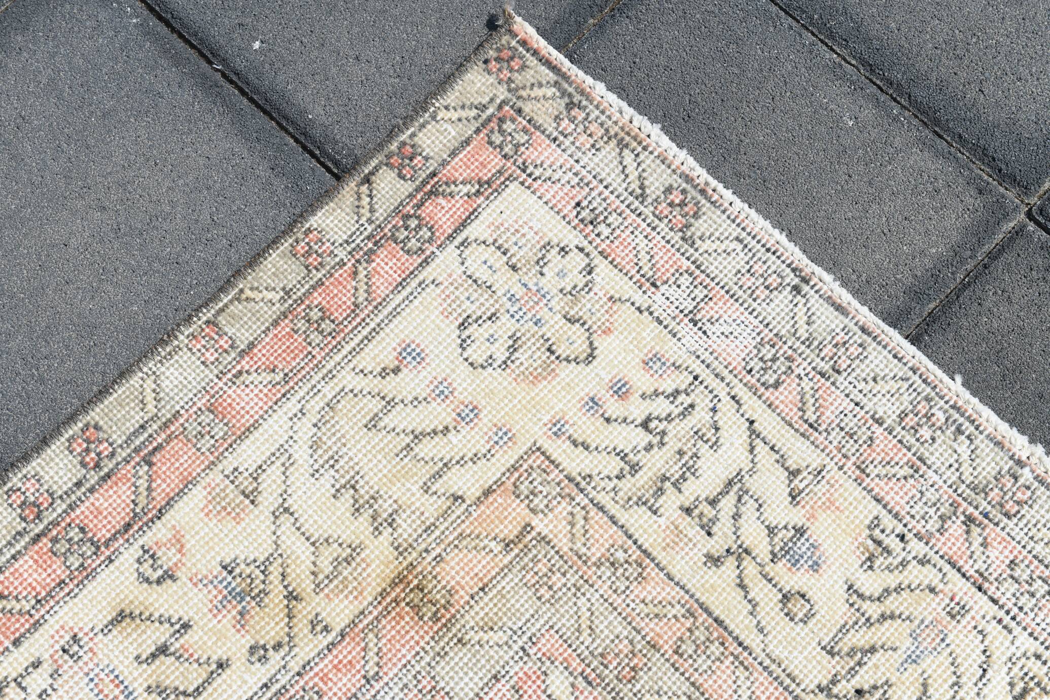 Soft Pink Oversize Vintage Turkish Floral Carpet Rug, 219x313 Cm