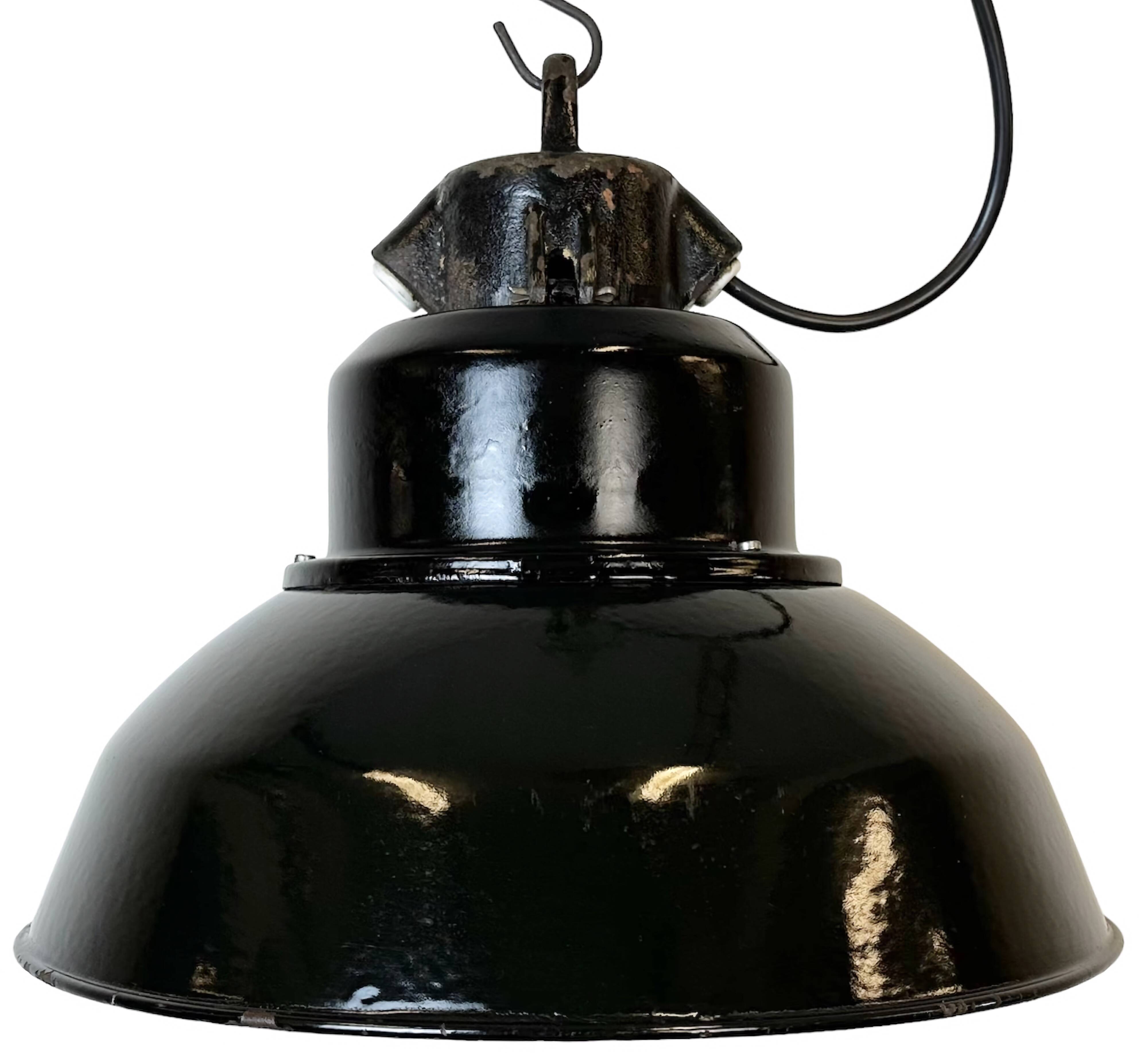 Industrial Black Enamel Factory Lamp with Cast Iron Top, 1960s