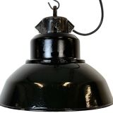 Industrial Black Enamel Factory Lamp with Cast Iron Top, 1960s