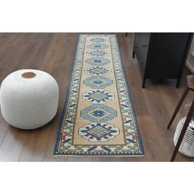 1970s Vintage Turkish Hand-Knotted Wool Cotton Orange Runner Rug 72x288