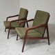 Pair of wooden armchairs Uluv green fabric 1960