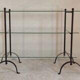 Beautiful Console 60'S feet wrought iron trestles with 3 TBEG glass trays