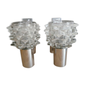 Pair of Wall lamps Raak 70s glass metal